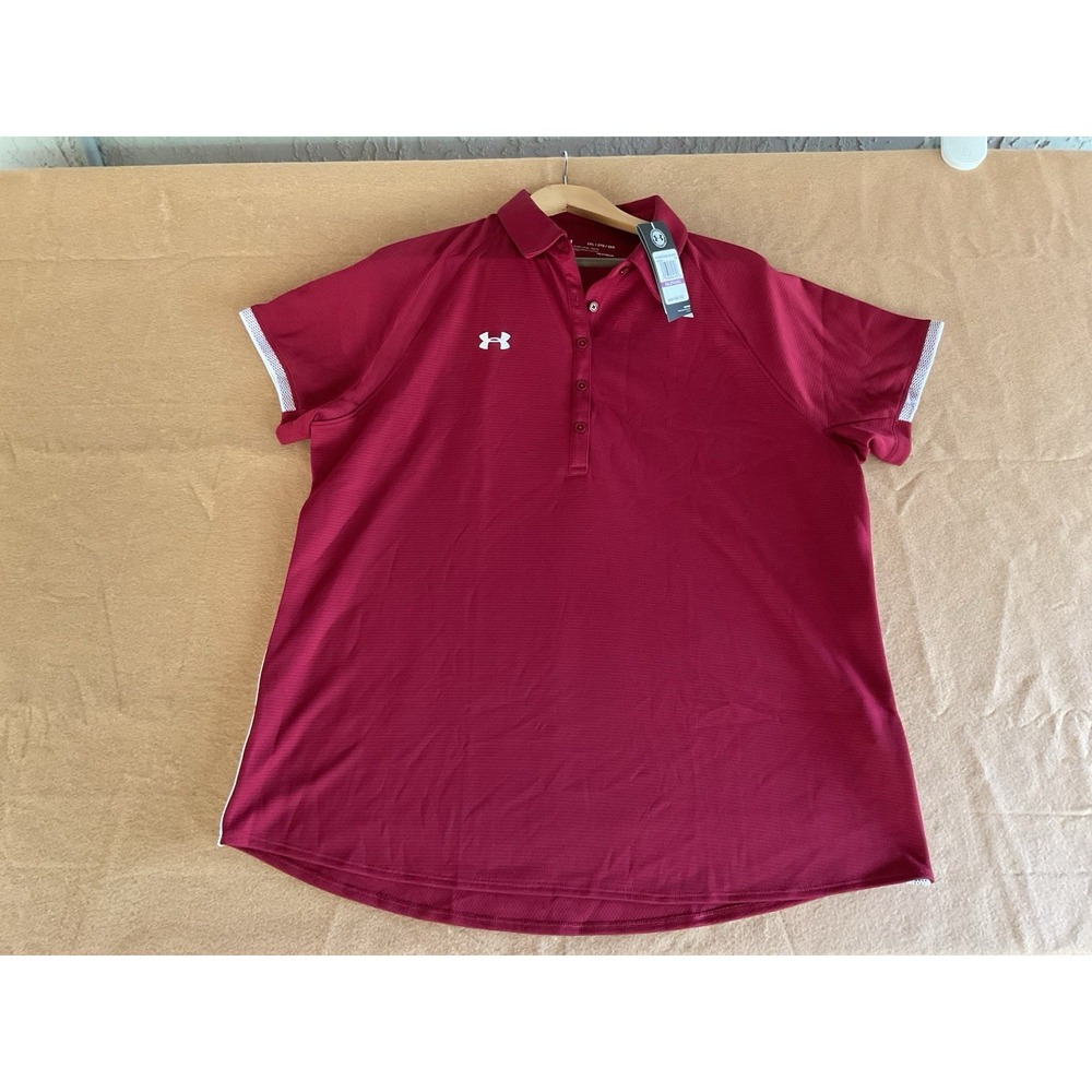 Under Armour Heat Gear Loose 2XL Womens Maroon White Polo Shirt Short Sleeve
